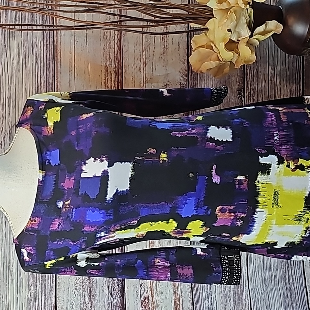 New Style & Co Multi-Color 3/4 Embellished Sleeve Pullover Tunic